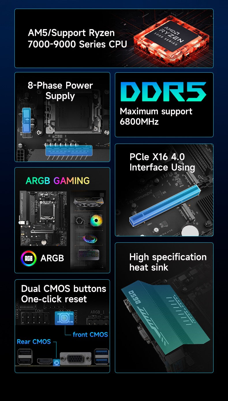 HUANANZHI B650M B PRO AMD AM5 Motherboard Support Ryzen R5 R7 7000 8000 9000 Series M.2 NVME WIFI Dual Channel DDR5 EXPO RAM