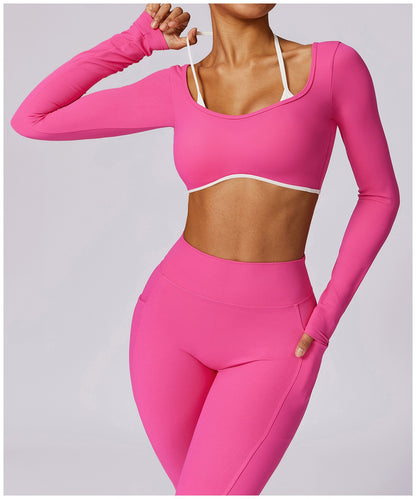 2Pcs Gym Set Women Workout Backless Yoga Suit Women Quick Dry Running Legging Fitness Bra Short-sleeved Shirt Sports Suit Female