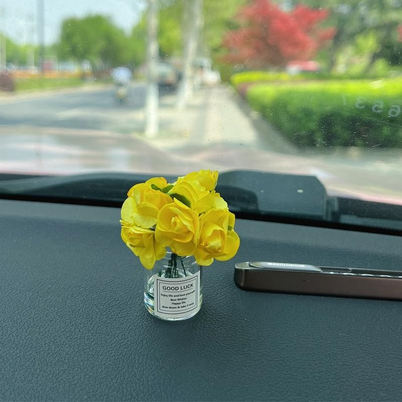 ?M?Car Decoration Ornament Cute Simulation Rose Flower Vase Auto Dashboard Decoration Gadgets For Woman Car Accessories