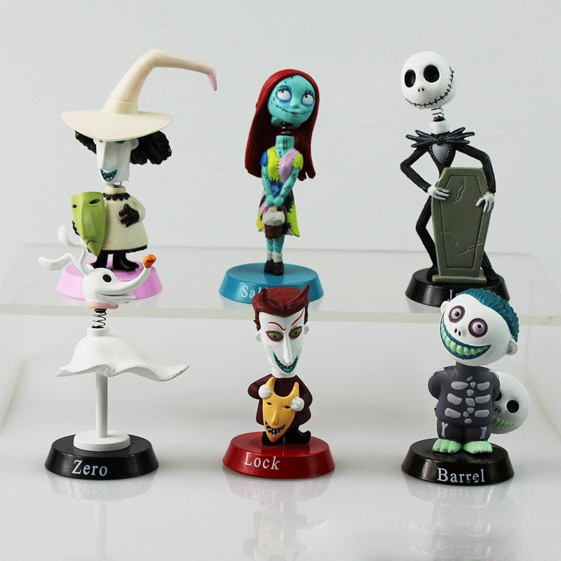 Conjunto de 6 Peças Bonecos Articulados O Estranho Mundo de Jack Jack Skellington Sally Finkelstein Lock Barrel com Cabeça Balançante em PVC