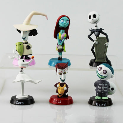 Conjunto de 6 Peças Bonecos Articulados O Estranho Mundo de Jack Jack Skellington Sally Finkelstein Lock Barrel com Cabeça Balançante em PVC
