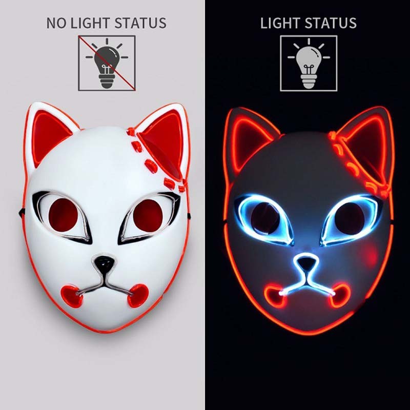 Glowing Demon Slayer Led Face Mask Anime Cosplay Prop Cat Face Fox Halloween Cold Light Flashing Mask Party Costume