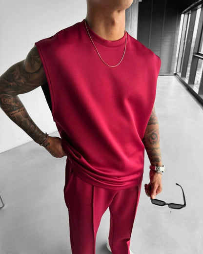 New summer sleeveless sports suit 2025 men's casual solid color trousers men's clothing vest two-piece set,