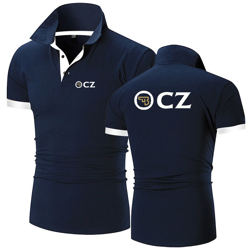 CZ Ceska Zbrojovka 2023 Masculina Nova Moda Verão Imperdível Camisa Polo de Algodão Respirável Casual Cor Sólida Slim Fit Roupa Top