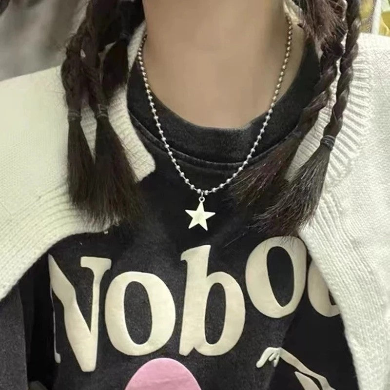 Colar de corrente com pingente de estrela prateado Kpop Gótico para mulheres, homens, Egirl, Y2K, Legal, EMO, Punk, Estética Grunge, Presentes