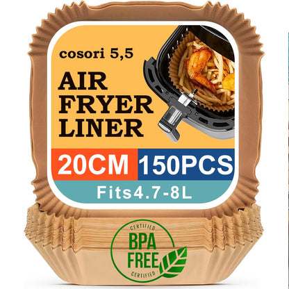 Papel Antiaderente para Fritadeira de Ar 20cm Quadrado Folhas de Papel Manteiga para Ninja AF140, COSORI, Cecotec 5,5L/6L, Tefal 4,2L Airfryer