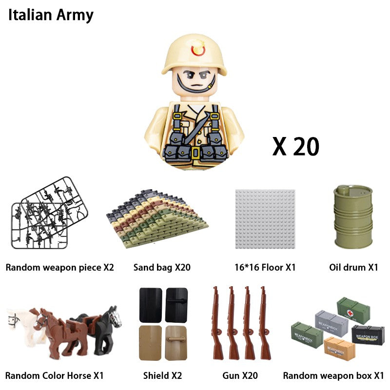 Brinquedos de blocos de montar para crianças: Modelos de Mini Armas de Exército Nacional de Guerra de Soldados de Infantaria da Segunda Guerra Mundial