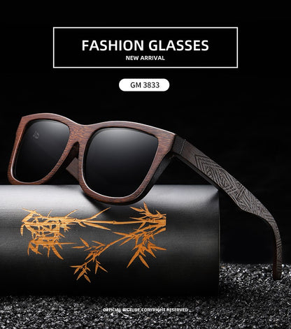 Óculos De Sol GM De Madeira De Bambu Natural Feitos À Mão Polarizados Lentes Com Revestimento Espelhado Com Caixa De Presente