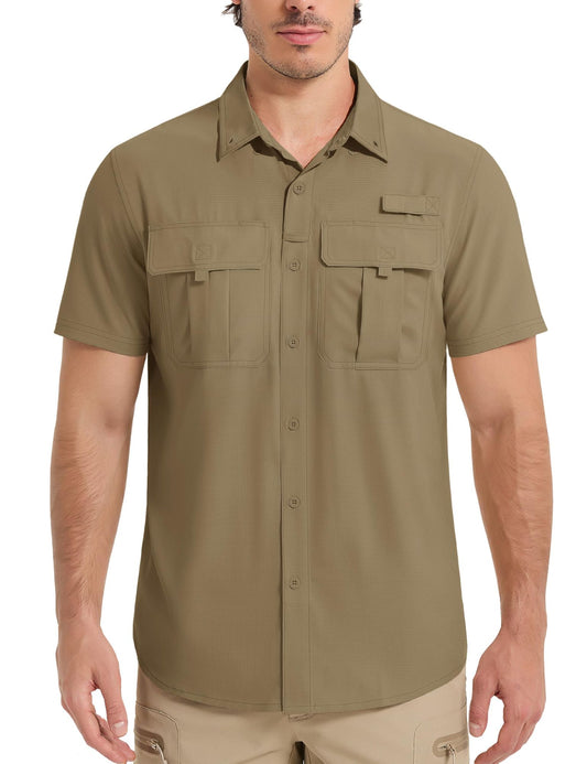 TACVASEN UPF 50+ Sun Protection Shirts Men's Quick Dry Outdoor Fishing Hiking Shirt Mesh Breathable UV Work Cargo Shirts Men