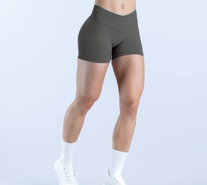 D LOGO Stitching Cross V Waist Seamless Outdoor Sports Yoga Shorts