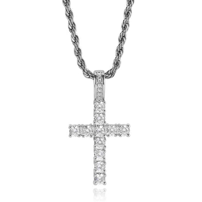 Iced Out Cubic Zirconia Cross Pendant Necklace Gold Silver Color Hip Hop Rope Chain Religious Jewelry Men Women Daily Party Gift