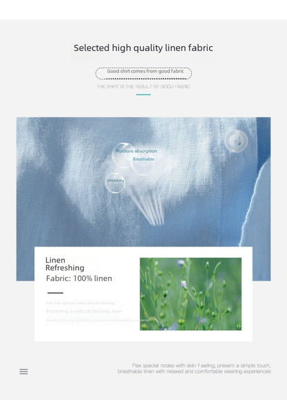 100% Linen Short Sleeve Shirt Men Cotton Linen Clothing Top Casual Summer Half Sleeve Shirt Loose Style Square Collar