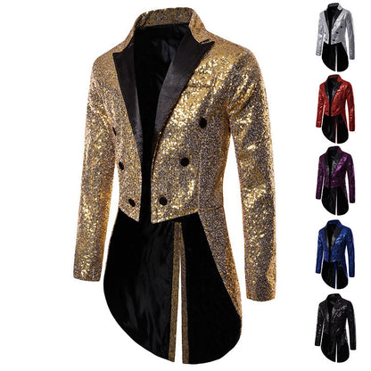 Fashionable Tailcoats for Men's Party Stage Banquets Nightclubs Performances Sequins Designs Slim Fit Blazer Masculino