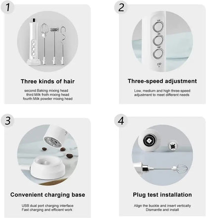 Espumador de Leite Elétrico Sem Fio Recarregável - 3 Velocidades, Batedor de Espuma Portátil para Latte, Cappuccino, Chocolate Quente - Recarregável por USB