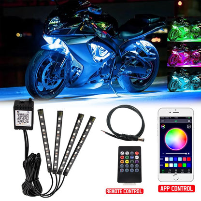 Lâmpada de Neon Decorativa para Motos, Faixa de Luz Ambiente Flexível RGB APP 12V para Harley Yamaha Kawasaki Suzuki