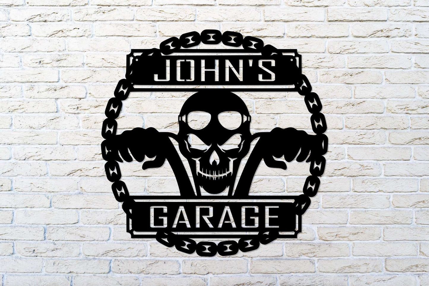 Custom Motorcycle Skull Metal Sign, Personalized Garage Sign, Motorcycle Handlebar Sign, Garage Decor, Gift for Dad Husband