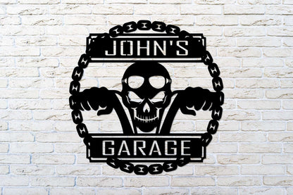 Custom Motorcycle Skull Metal Sign, Personalized Garage Sign, Motorcycle Handlebar Sign, Garage Decor, Gift for Dad Husband
