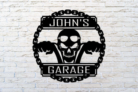 Custom Motorcycle Skull Metal Sign, Personalized Garage Sign, Motorcycle Handlebar Sign, Garage Decor, Gift for Dad Husband
