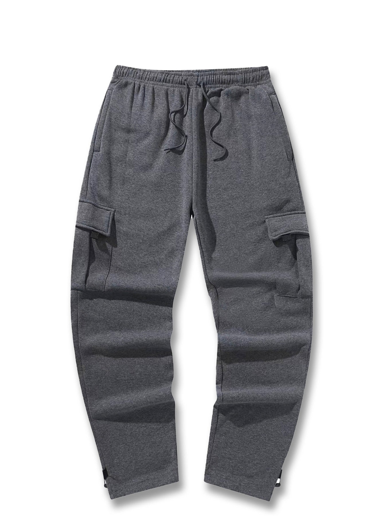 Calças de Moletom Masculinas Reta Casual Outono Inverno Calças Masculinas de Corrida Jogger Esportivas para Academia Calças Lisas com Vários Bolsos
