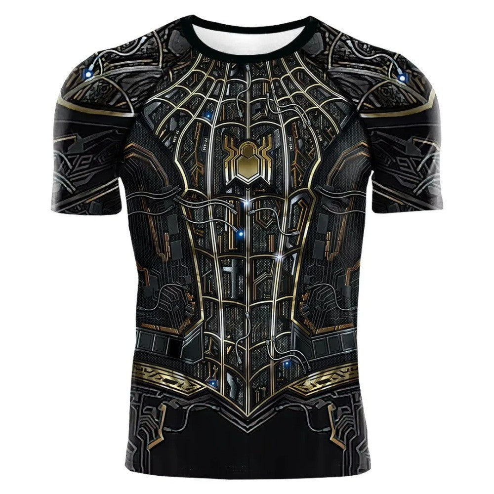 2025 summer new men's compression T-shirt Spider role play short sleeve T-shirt elastic superhero top fitness activewear