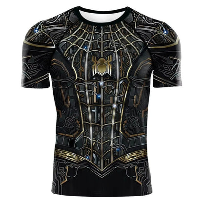 2025 summer new men's compression T-shirt Spider role play short sleeve T-shirt elastic superhero top fitness activewear