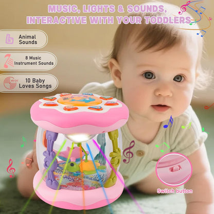 Brinquedo Musical Interativo com Luzes Giratórias 360° que Promove o Aprendizado da Caminhada, Agarrar e Engatinhar do Bebê