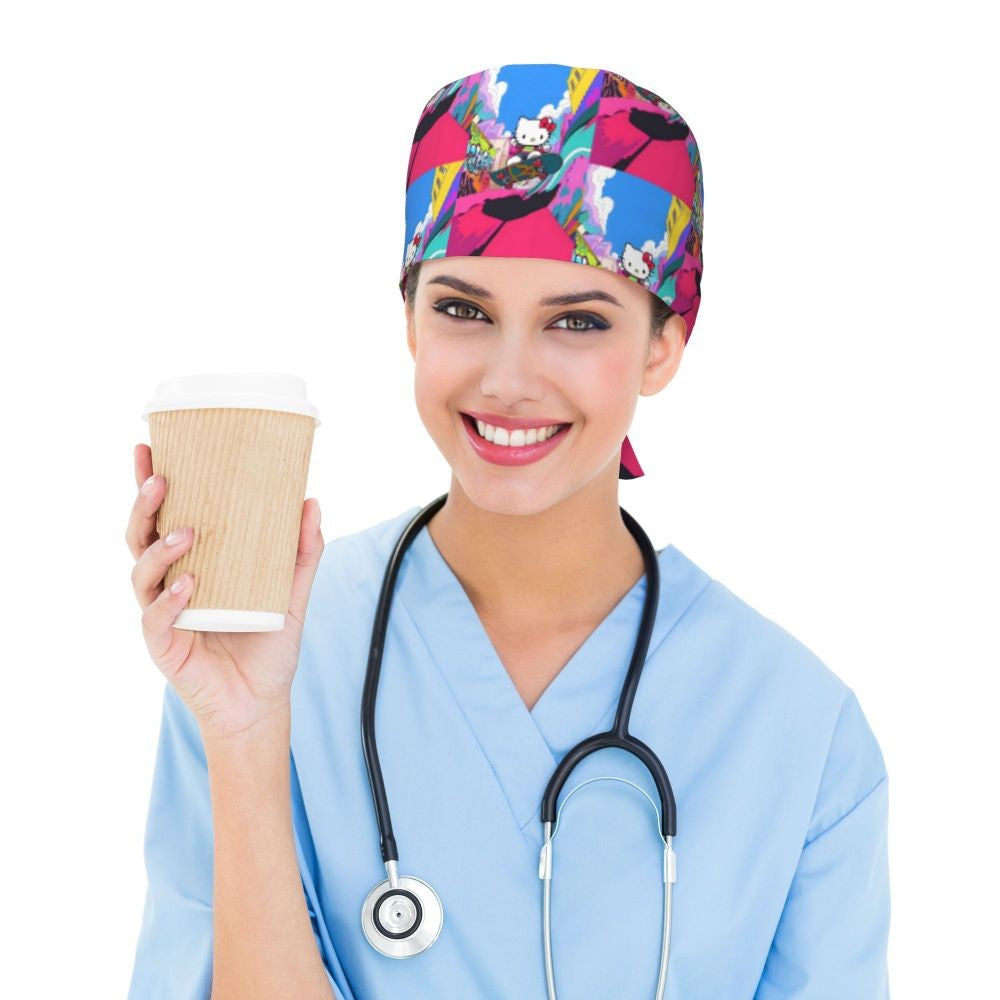 Touca Cirúrgica Personalizada Hello Kitty Equipe Médica Feminino Masculino Desenho Animado Personagem Para Chapéu de Chef Touca de Esfoliação