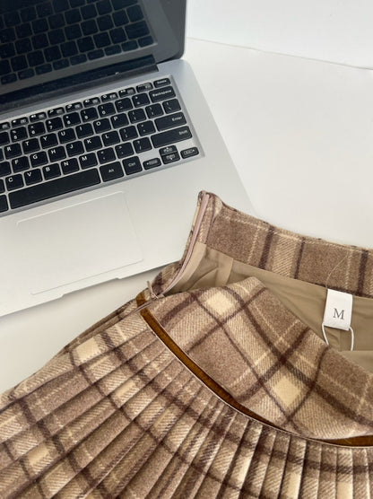 Plaid Pleated Mini Skirt Thick Wool Short Skirt High Waist Box-pleat Miniskirt for Women Teen-girl Preppy Style Outfit