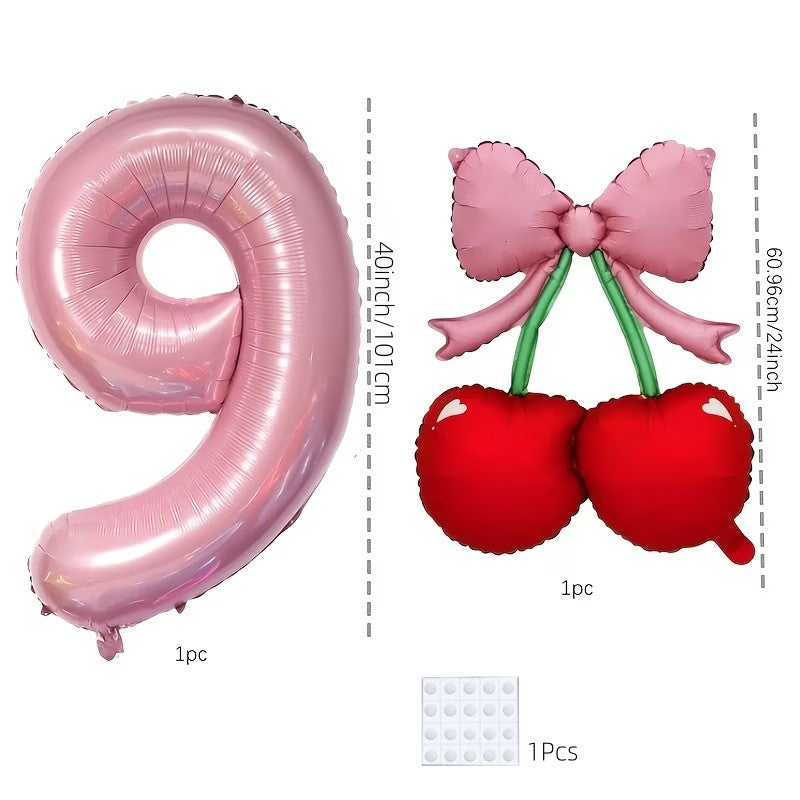 Cherry & Bow Balloon Kit Pink Number Balloons Birthday Wedding Anniversary Holiday Party Background Shooting Props