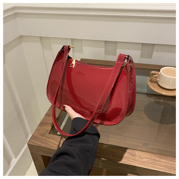 Women's Patent Leather Handbag Versatile Fashion Shoulder Casual Commuting Bags Girl Brand Designer Zipper Handbag Korean 2025