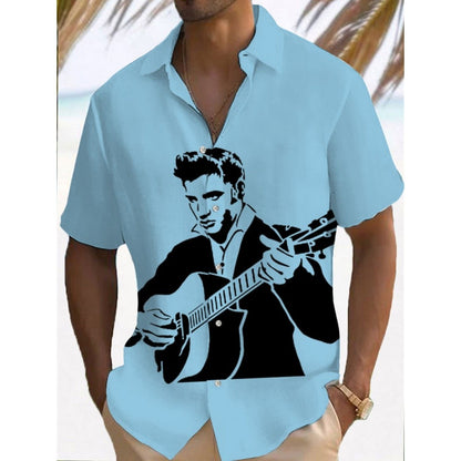 Music Men's Casual Shirt Rock Band 3d Print Guitar Hawaiian Shirt Men Summer Casual Short Sleeved Breathable Shirt Men Clothing