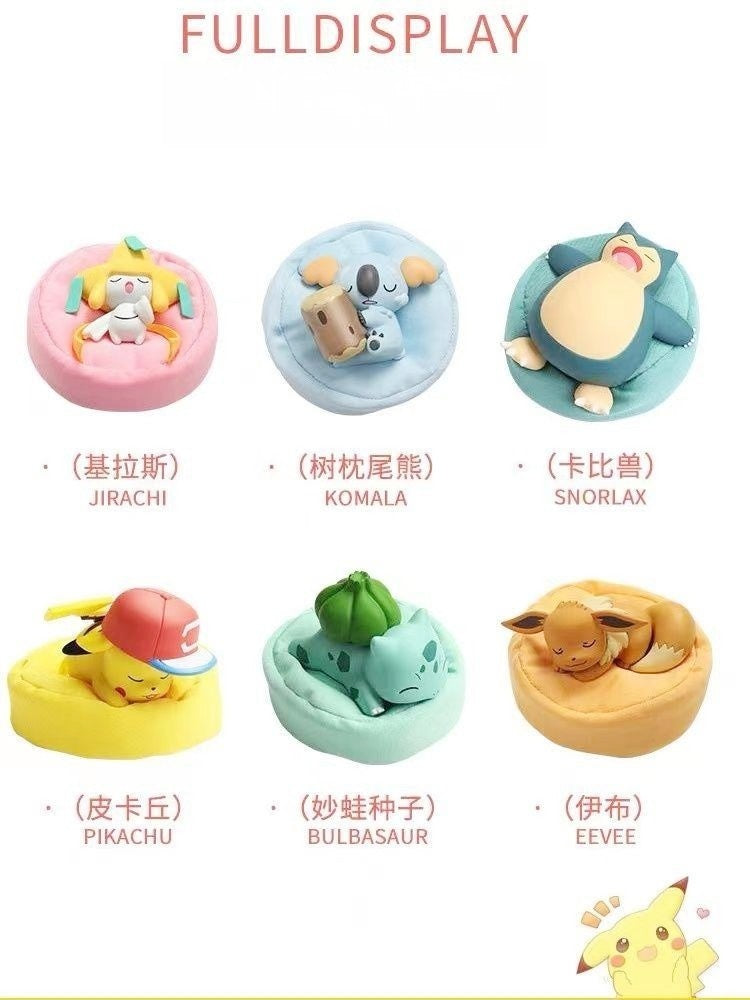 6 Pcs Anime Pokemon Model Kit Characters Figure Starry Dream Pikachu Eevee Series Car Interior Hand Sleeping Position Toys Gifts
