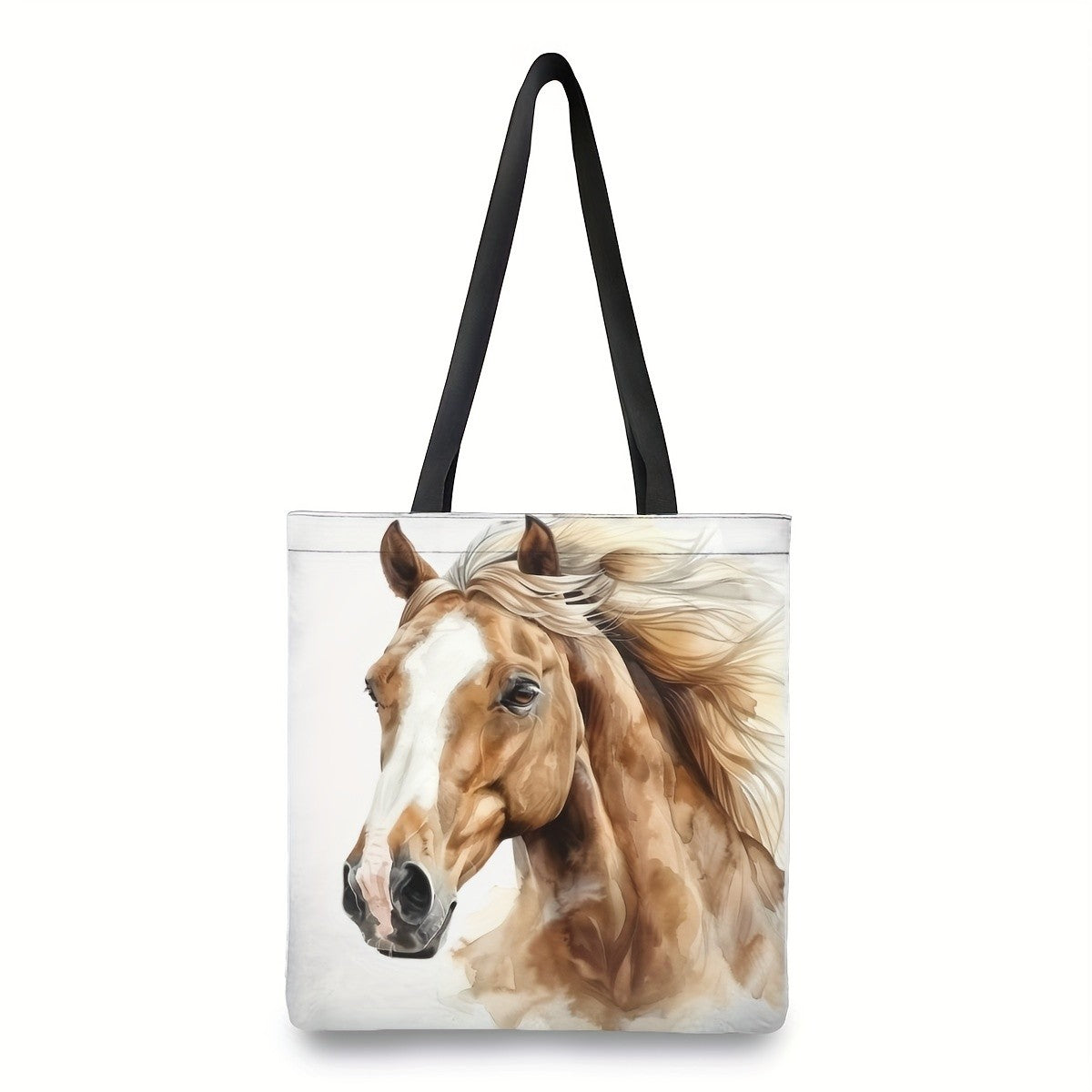 Dynamic Horse Print Tote Bag | 1pc | Linen | Large Capacity, Durable | Work, School, Shopping |40X40cm