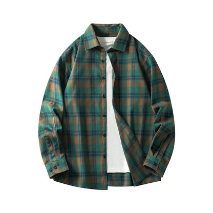 Men Shirt Plaid Flannel Long Sleeve Oversized Loose Cotton Casual Male Youth Comfortable Soft Fall Streetwear Formal Dress Shirt