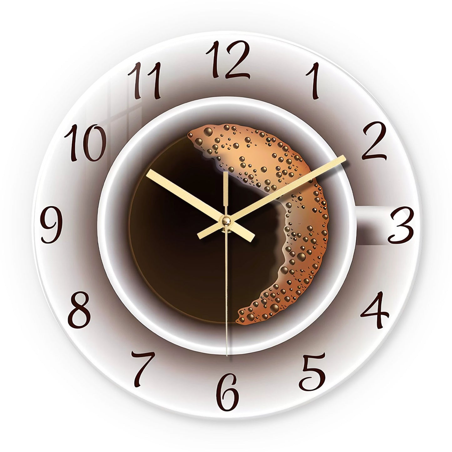 A Modern American Coffee Cup Pattern 4mm Thickeneded Tempered Glass Wall Clock Living Room Bedroom Kitchen Home Decoration Wall Clock Silent Quartz Clock Holiday Gift 12 Inches 14 Inches 16inch (Without Battery)