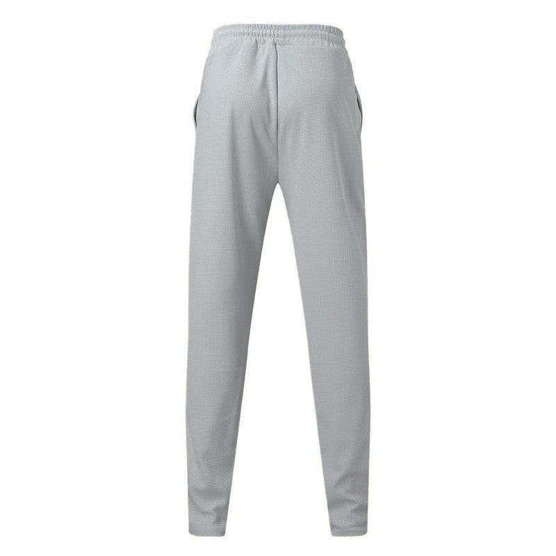 Calça Masculina Casual de Waffle de Cintura Média Calça Leve e Elegante Adequada para Todas as Estações