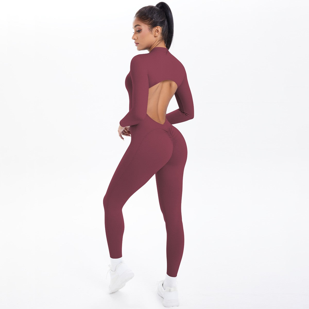 Women's Seamless Yoga Jumpsuit - Front Zip Open Back Breathable One-Piece Bodysuit for Gym Running Fitness Workout