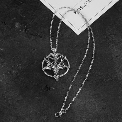 Bijuteria de moda Vintage Charme Feminino Masculino Pentagrama Pan Deus Crânio Cabeça de Bode Pingente Corrente Colares