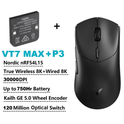 Mouse Gamer Sem Fio Rapoo VT7 MAX /VT7 Taxa de Sondagem Sem Fio Verdadeira de 8K 53g Leve Até 750h de Duração da Bateria