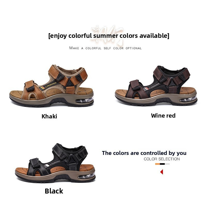 Fashion Men's Sandals Summer Soft Beach Flip Flop Comfortable Genuine Leather Sandals Outdoor Men Roman Sandals Size 46