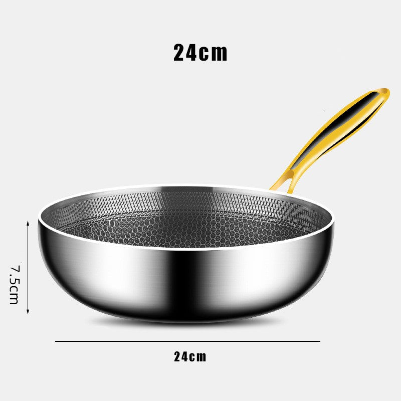 Panela Wok de Aço Inoxidável 316 Antiaderente Favo de Mel para Cozinhar Bife Fogão a Gás Panela de Indução Geral Utensílio de Cozinha