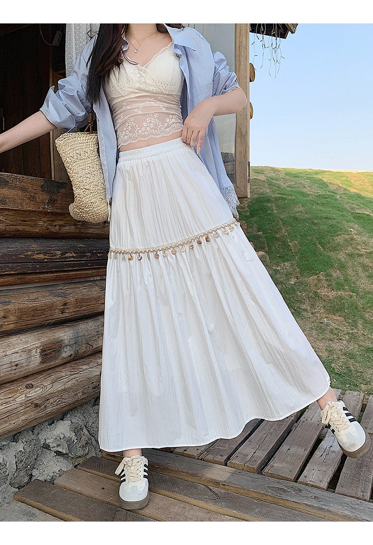 Casual High Waist Chic Pleated Skirts Korean Fashion bohemian dress Basics A-line Plus Size Clothing