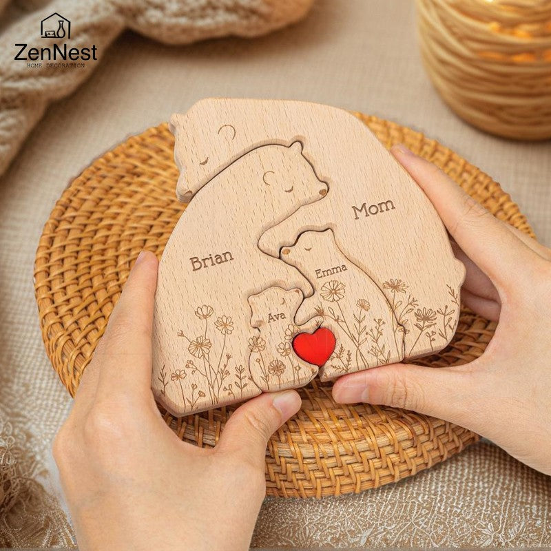 Quebra-cabeças de Madeira Artísticos, Quebra-cabeças Personalizados com Nomes da Família Ursinho, Presentes de Ação de Graças e Natal, Decorações de Mesa para Casa