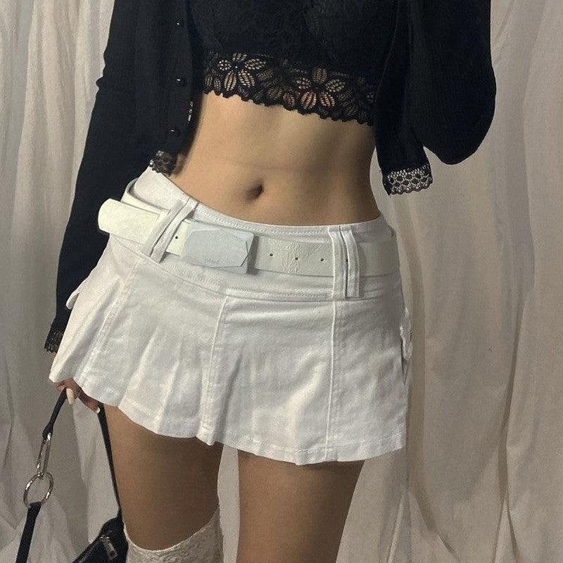 Goth Pastel Micro Skirts Low Rise Black ?Pocket Patchwork A-Line Skirt Aesthetic Outfit Vintage Harajuku Streetwear Style y2k