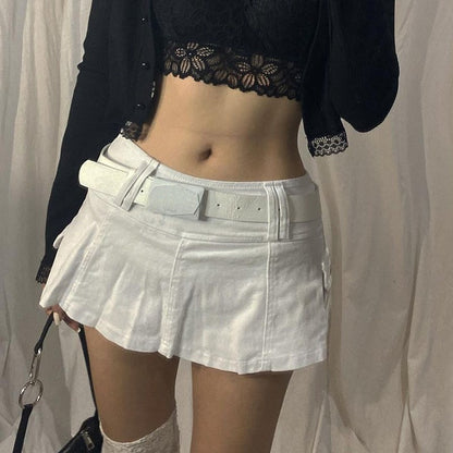 Goth Pastel Micro Skirts Low Rise Black ?Pocket Patchwork A-Line Skirt Aesthetic Outfit Vintage Harajuku Streetwear Style y2k