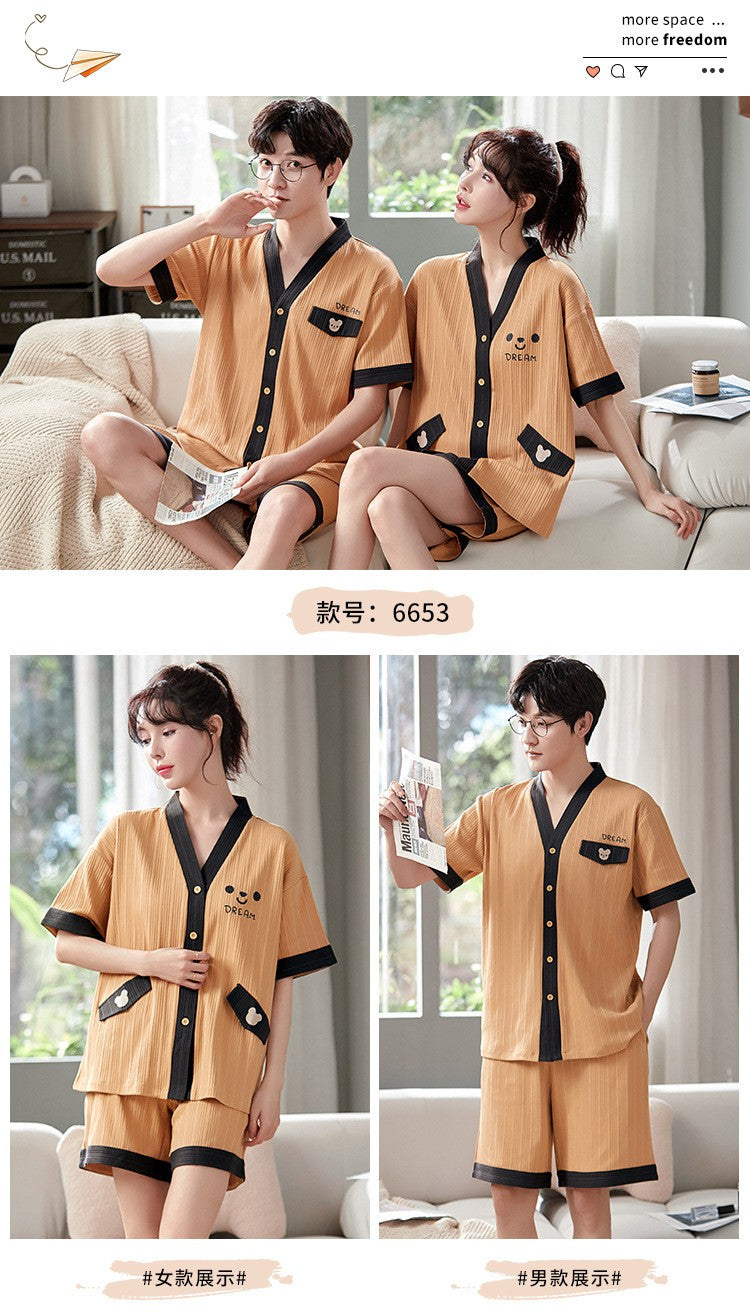 Japan Kimono Cartoon Couples Sleepwear Cotton Mens Women Summer Short Pajamas Set Loungewear for Young Girl Boy Home Clothes