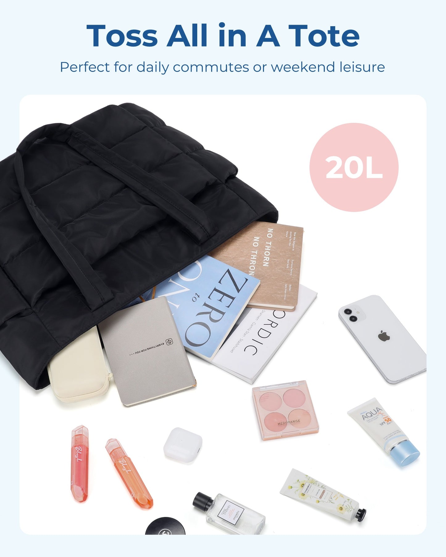 BAGSMART Tote Bag Puffy Padded Women's Bags Leisure Commuting Handbag Large Capacity Mommy Go Out Storage Organizer