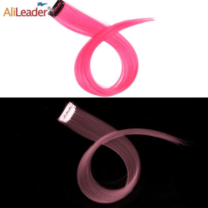 Glowing In The Dark Hair Extensions 20Inch 11Colors Synthetic Hair Clip In Luminous Colored Hairpieces Rainbow Hairpiece