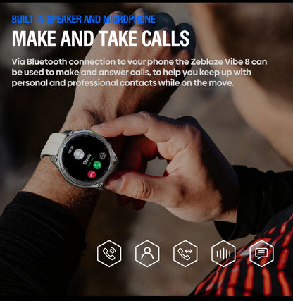 NOVO Smartwatch Zeblaze VIBE 8 com Chamada de Voz, Tela AMOLED de 1,43", Lanterna Embutida, Frequência Cardíaca e Pressão Arterial 2025