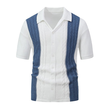 Men's Short Sleeve Summer Knit Lapel Striped Polo Shirt Fashion Light Luxury Popular Knitwear Breathable Casual Slim Top US Size